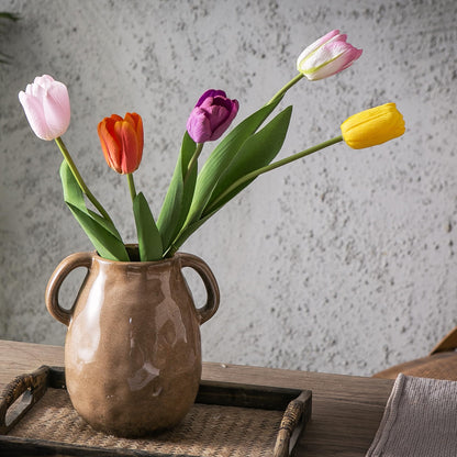 Blue Ceramic Vase with Two Handles