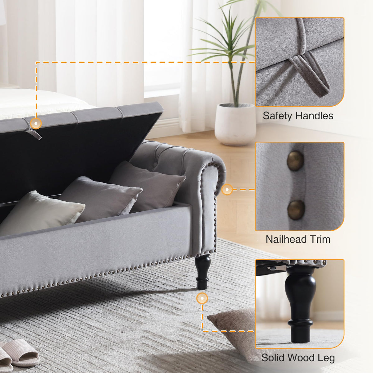 Navy Velvet Tufted Storage Bench