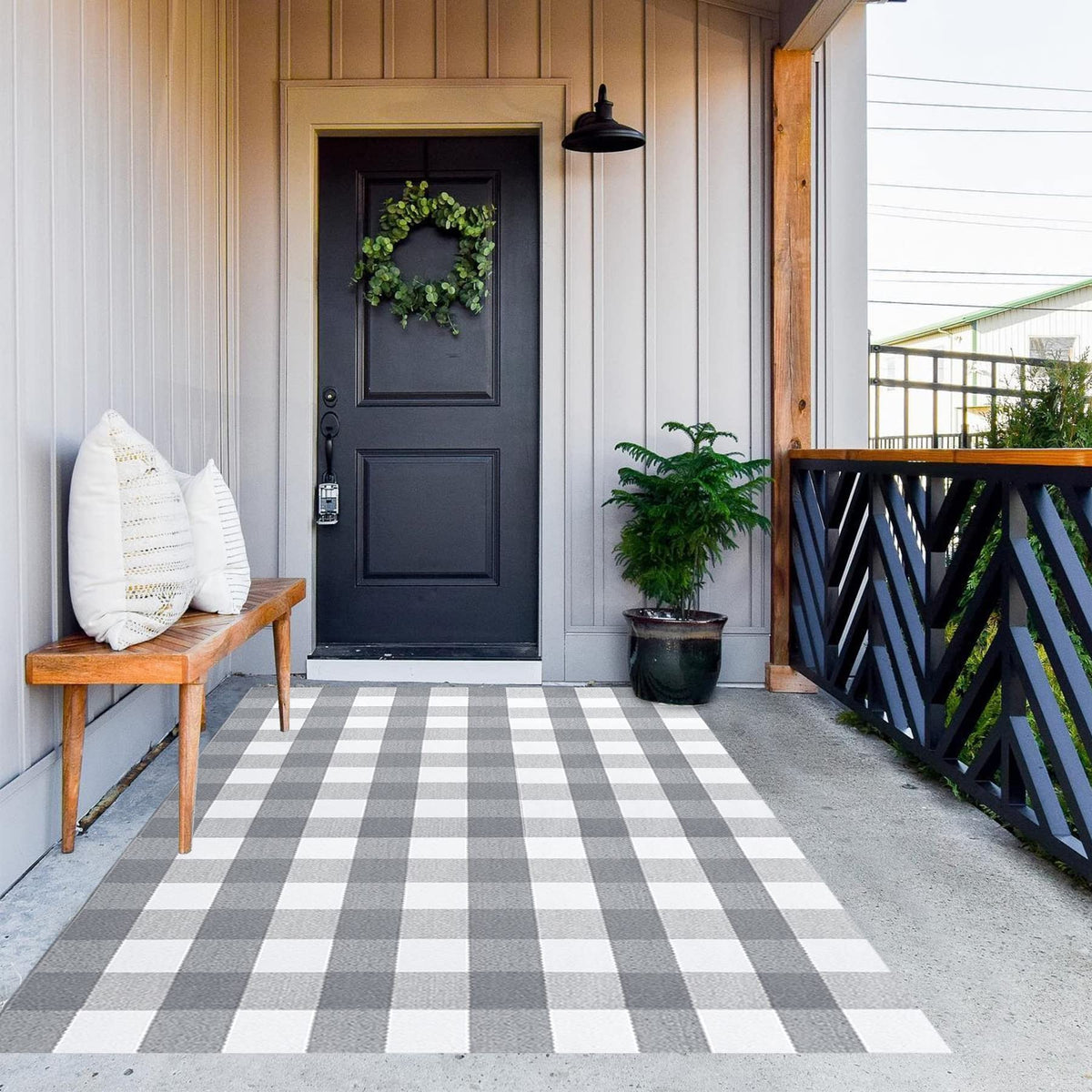 MUBIN Blue White Plaid Cotton Rug, 27.5x43