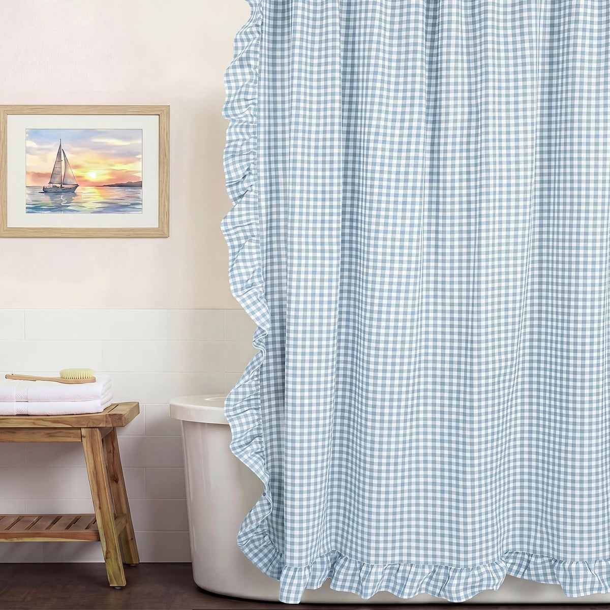 Ruffled Gingham Shower Curtain, 72 x 72