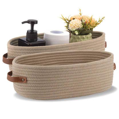 Woven Cotton Rope Toilet Tank Basket, Navy and White