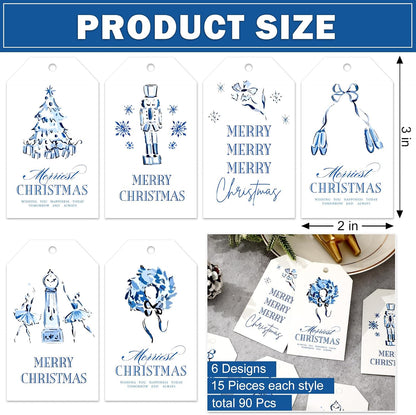 Blue Nutcracker Christmas Gift Tags, 90 Pieces