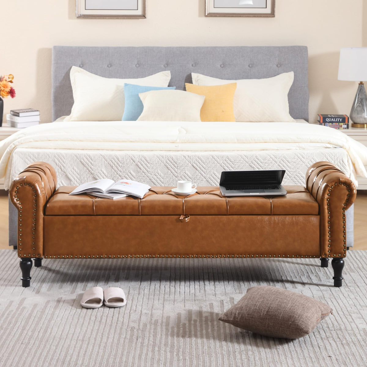 Navy Velvet Tufted Storage Bench