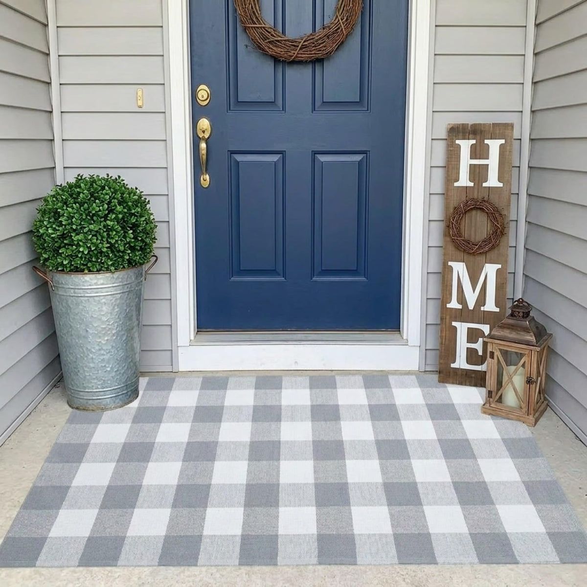 Blue Buffalo Plaid Outdoor Rug, 27.5x43