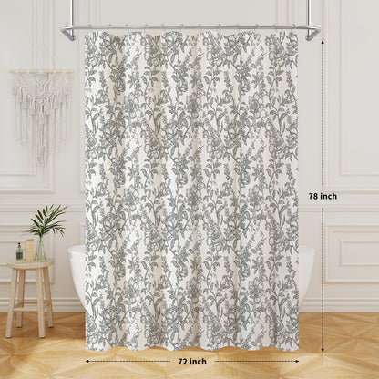 Blue Floral Linen Blend Shower Curtain