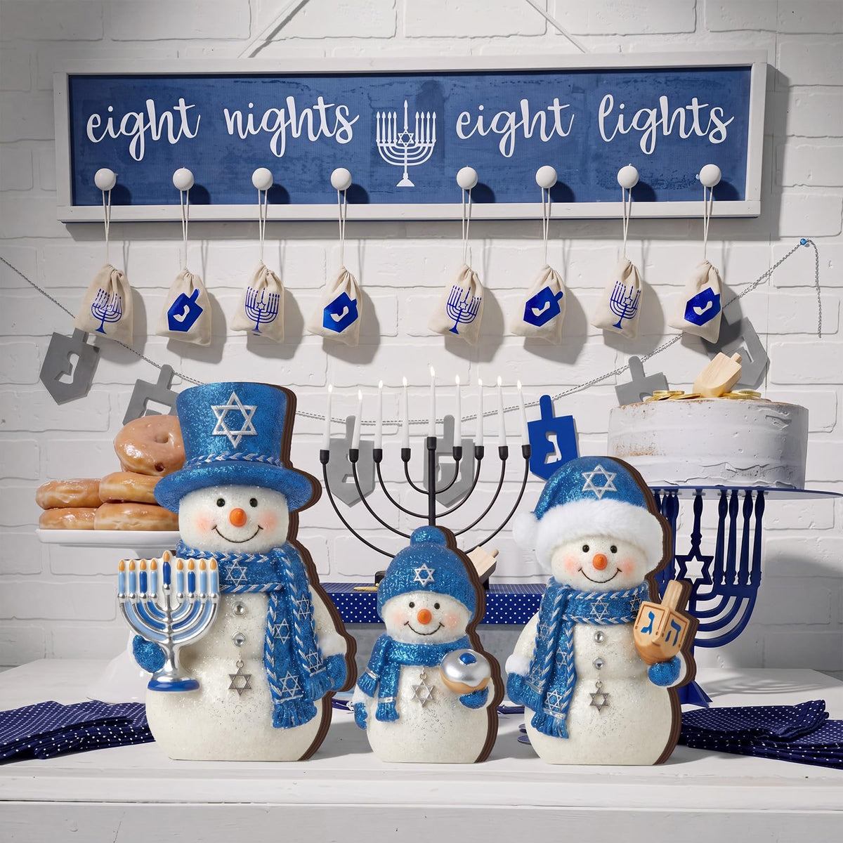 Chinoiserie Wooden Snowmen, Set of 3