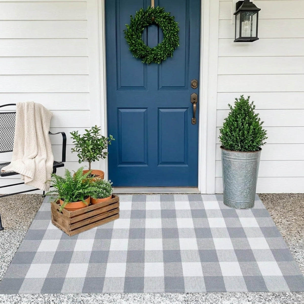 Blue Buffalo Plaid Outdoor Rug, 27.5x43