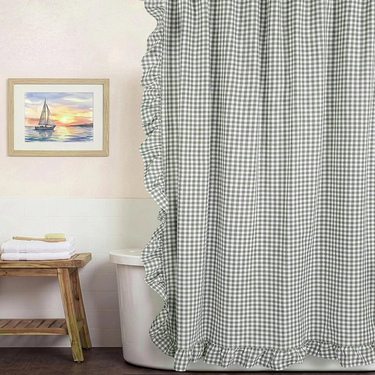 Ruffled Gingham Shower Curtain, 72 x 72