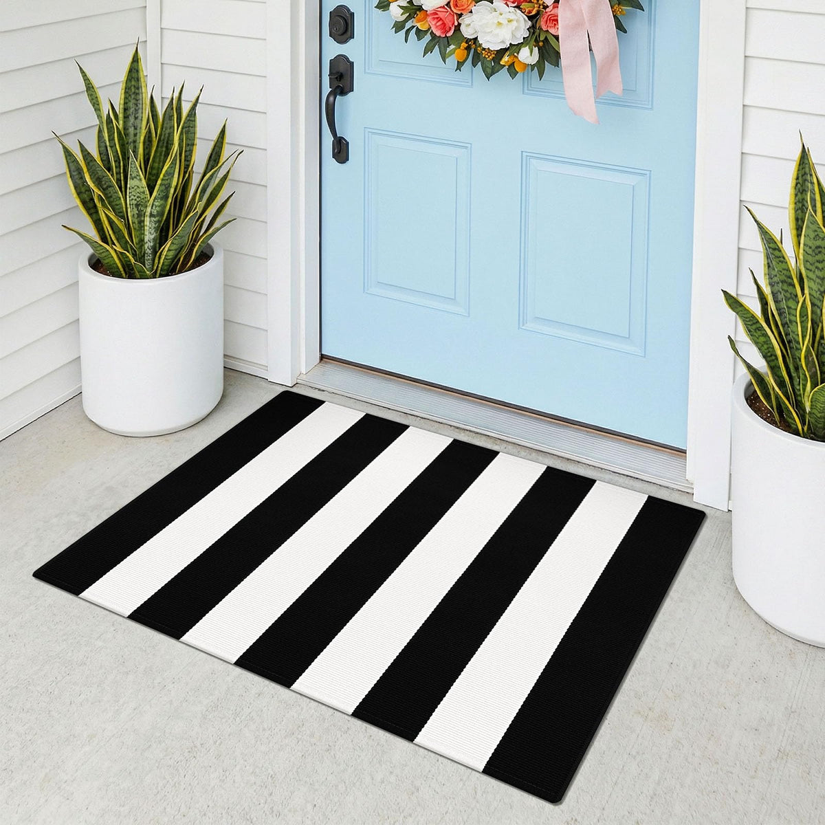 Navy and White Striped Cotton Rug, 28x43