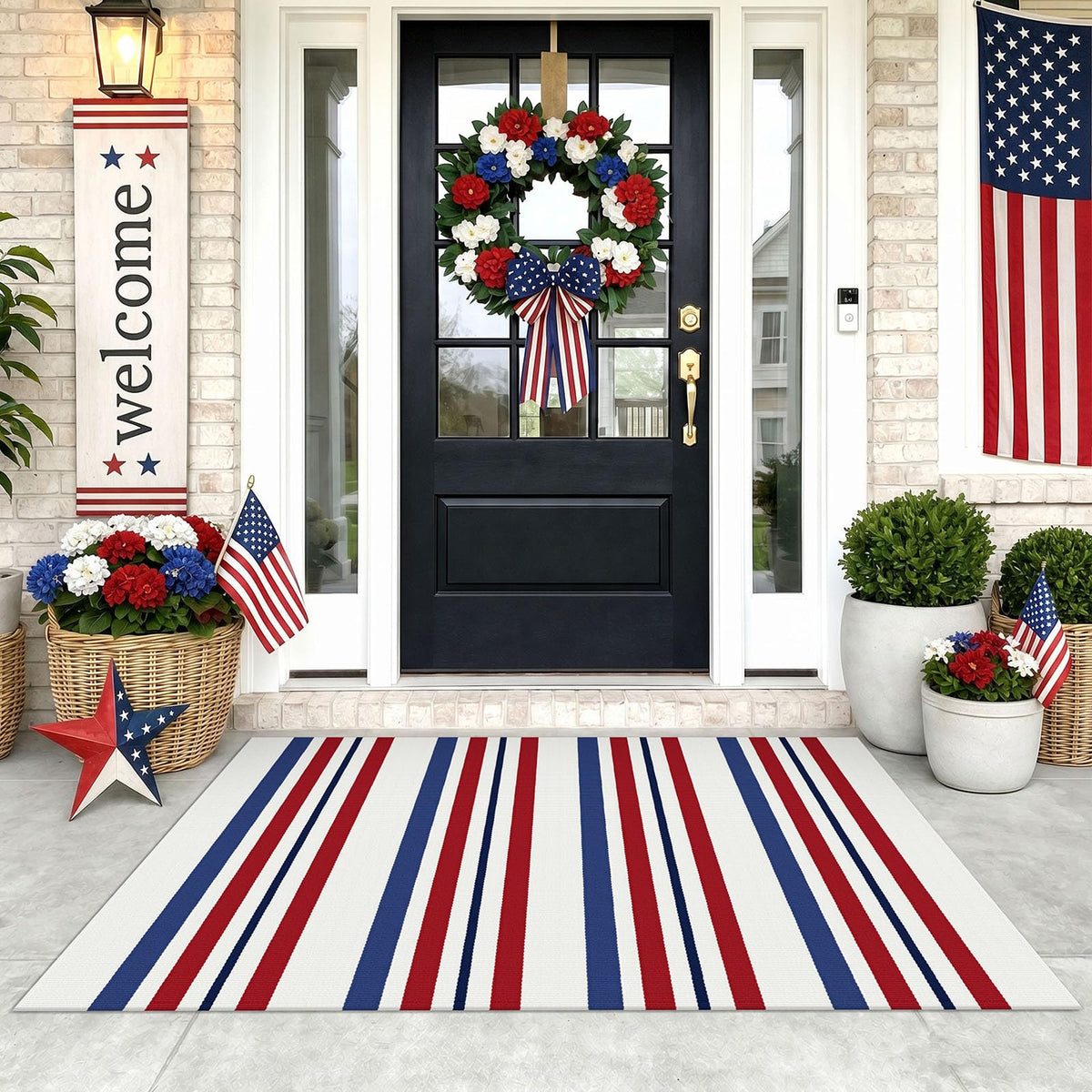 Navy and White Striped Cotton Rug, 28x43