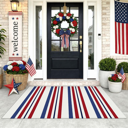 Navy and White Striped Cotton Rug, 28x43