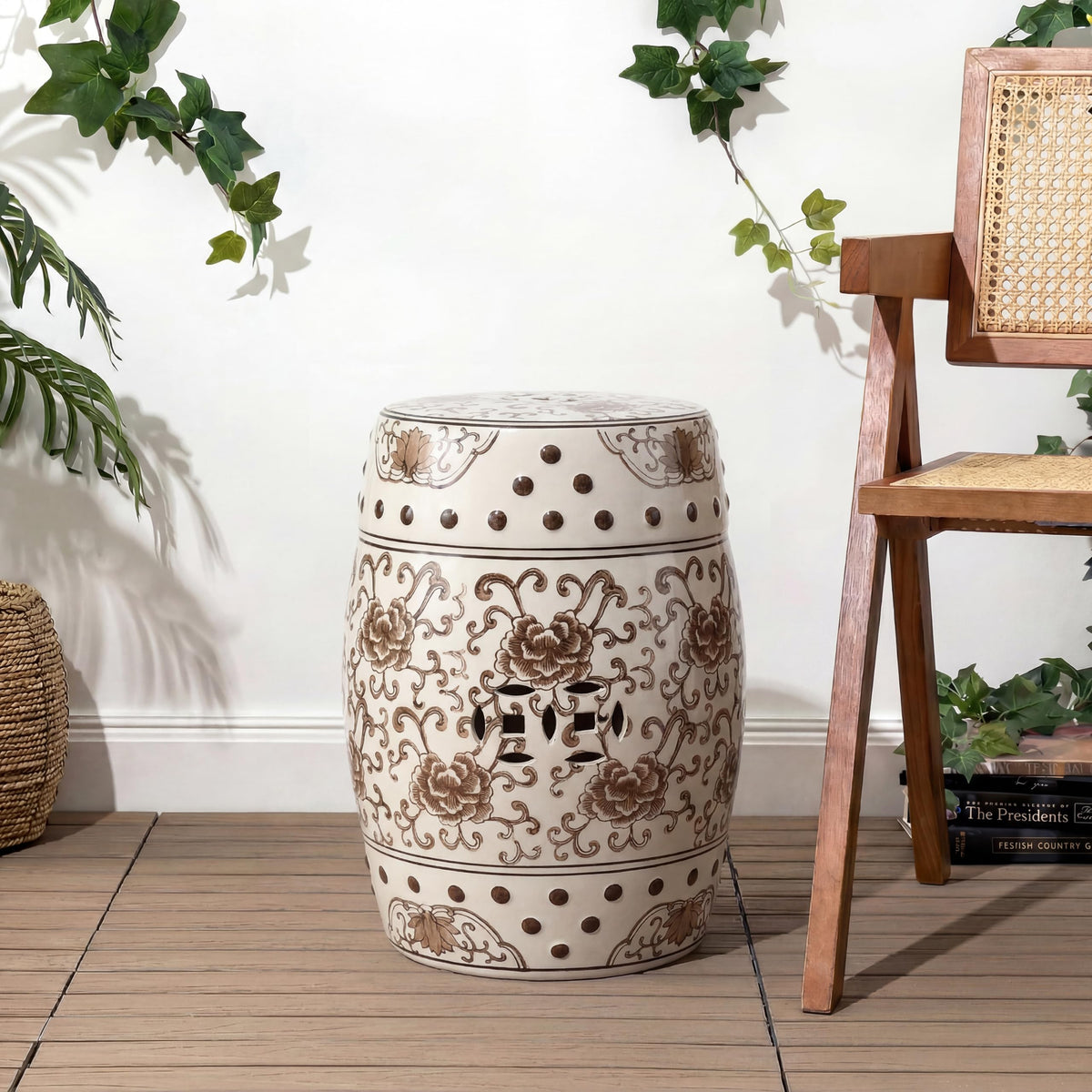 Jonathan Y Lotus Chinoiserie Garden Stool, 17.75"