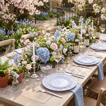 Blue Floral Plastic Plates, 60 Pieces