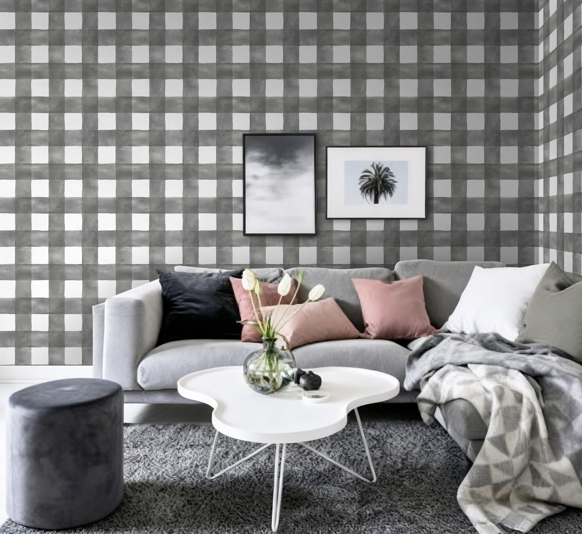 Blue Gingham Peel and Stick Wallpaper