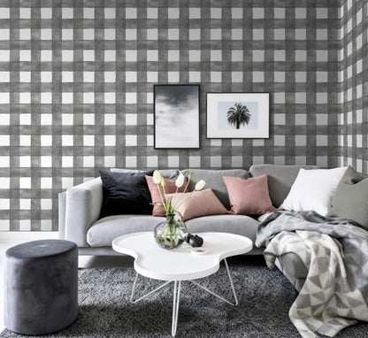 Blue Gingham Peel and Stick Wallpaper
