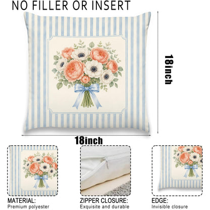 Blue Chinoiserie Bird and Peony Pillow Cover, 18x18