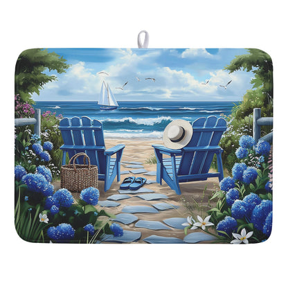 Blue Chinoiserie Floral Dish Drying Mat