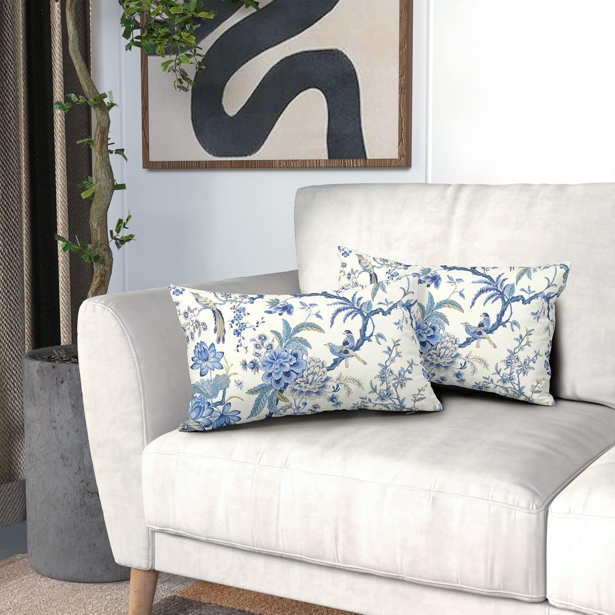 Blue and White Chinoiserie Lumbar Pillow Covers, 12x20, Set of 2