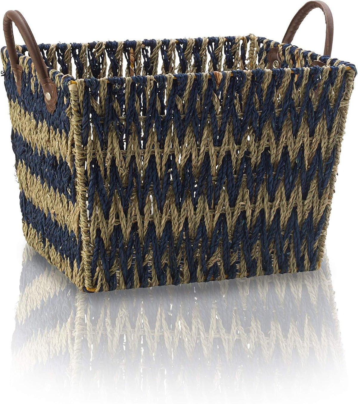 Scott Living Blue Chevron Seagrass Baskets, Set of 3