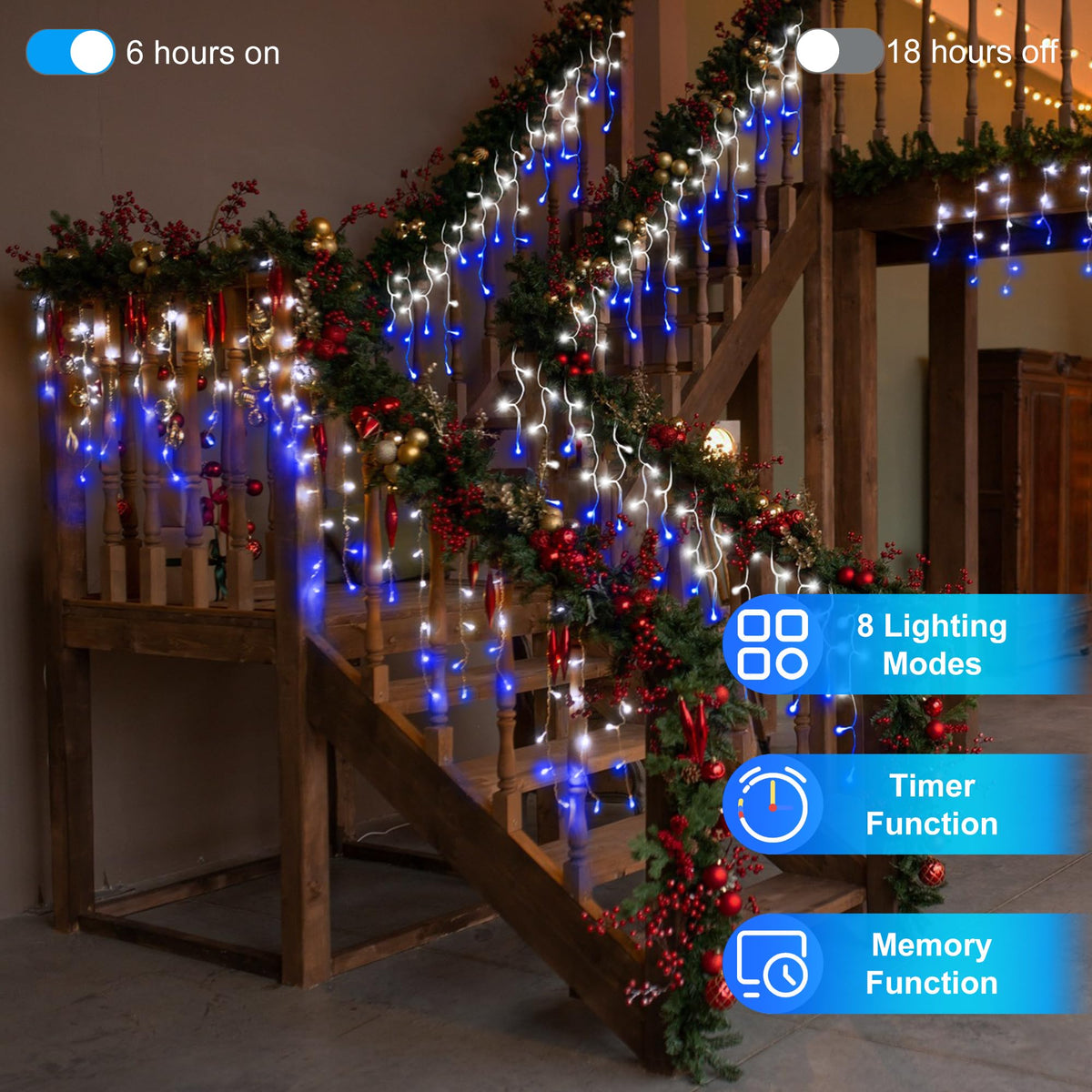 Blue and Cool White Icicle Lights, 164 ft