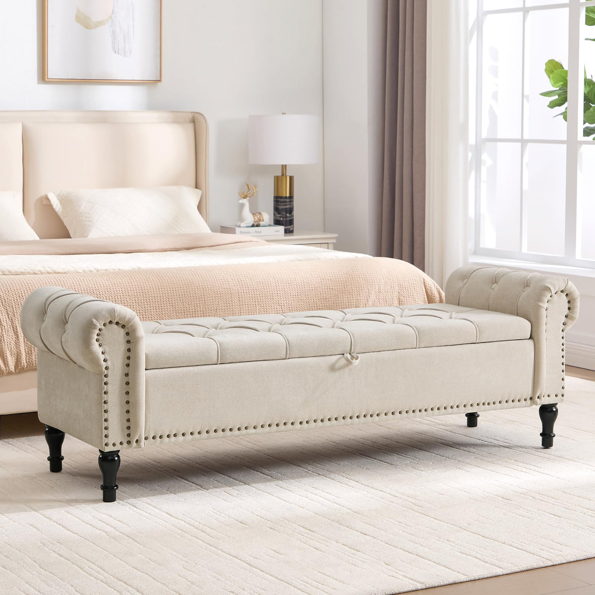 Navy Velvet Tufted Storage Bench