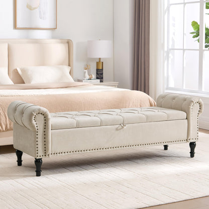 Navy Velvet Tufted Storage Bench