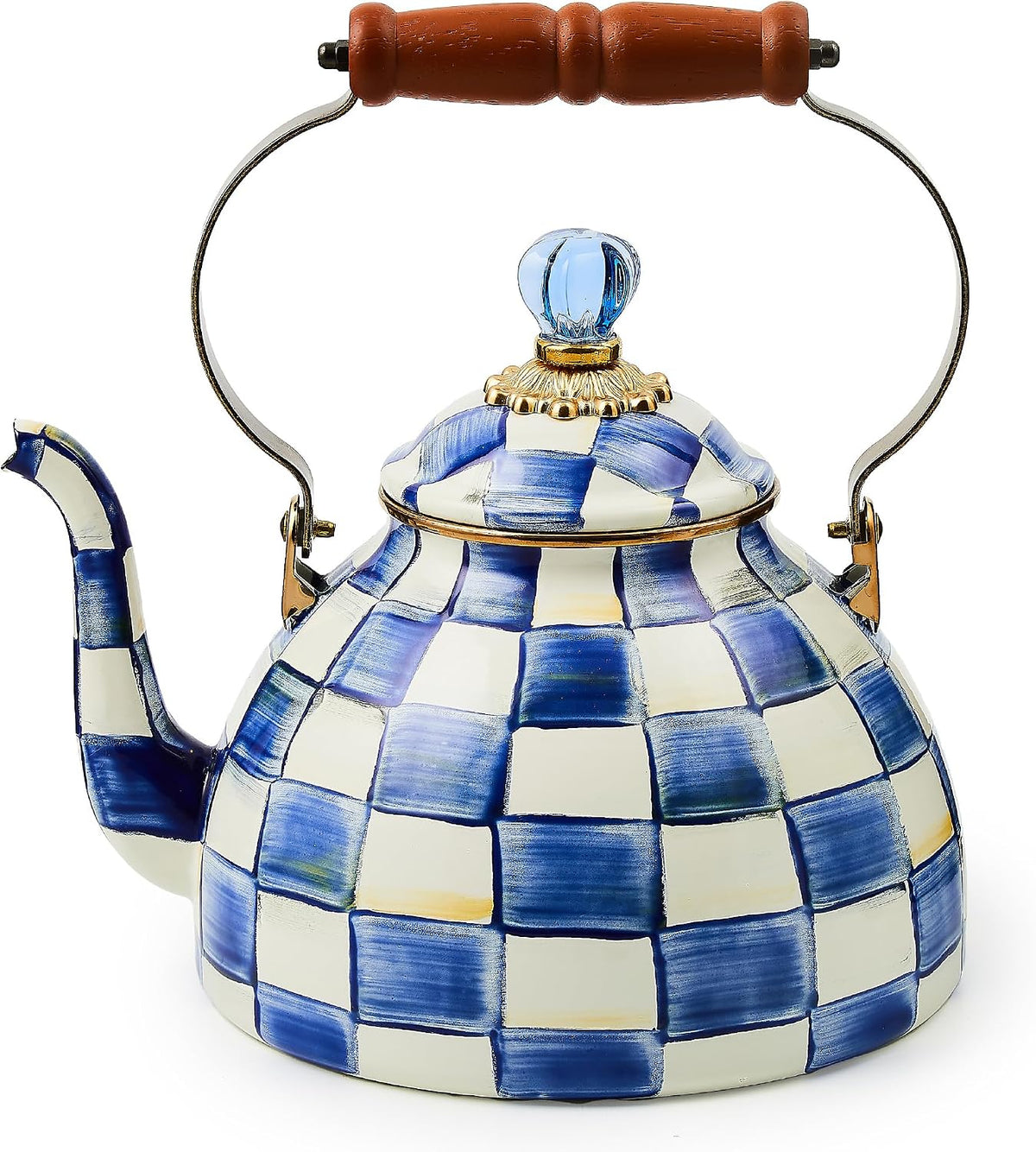 MacKenzie-Childs Enamel Tea Kettle, Royal Check