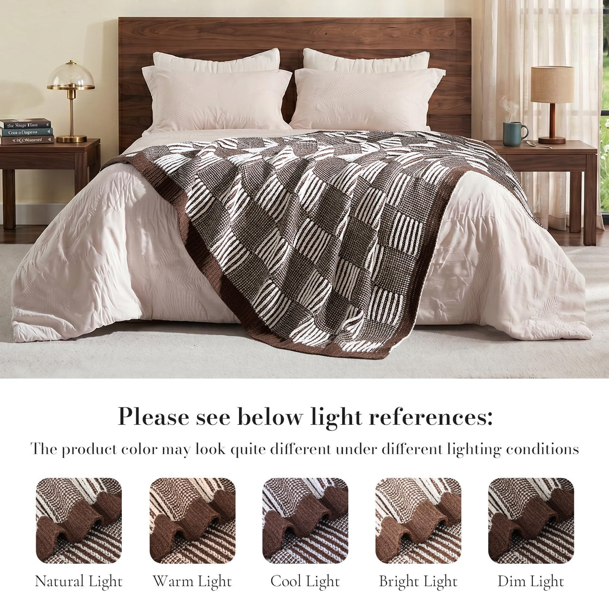 Checkered Knit Throw Blanket, Blue, 50 x 60 Inch