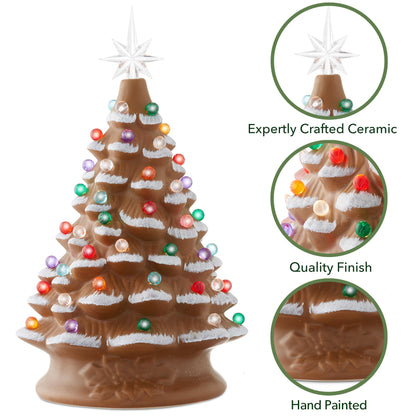 Hand Painted Ceramic Christmas Tree, 15 Inch Pre-Lit