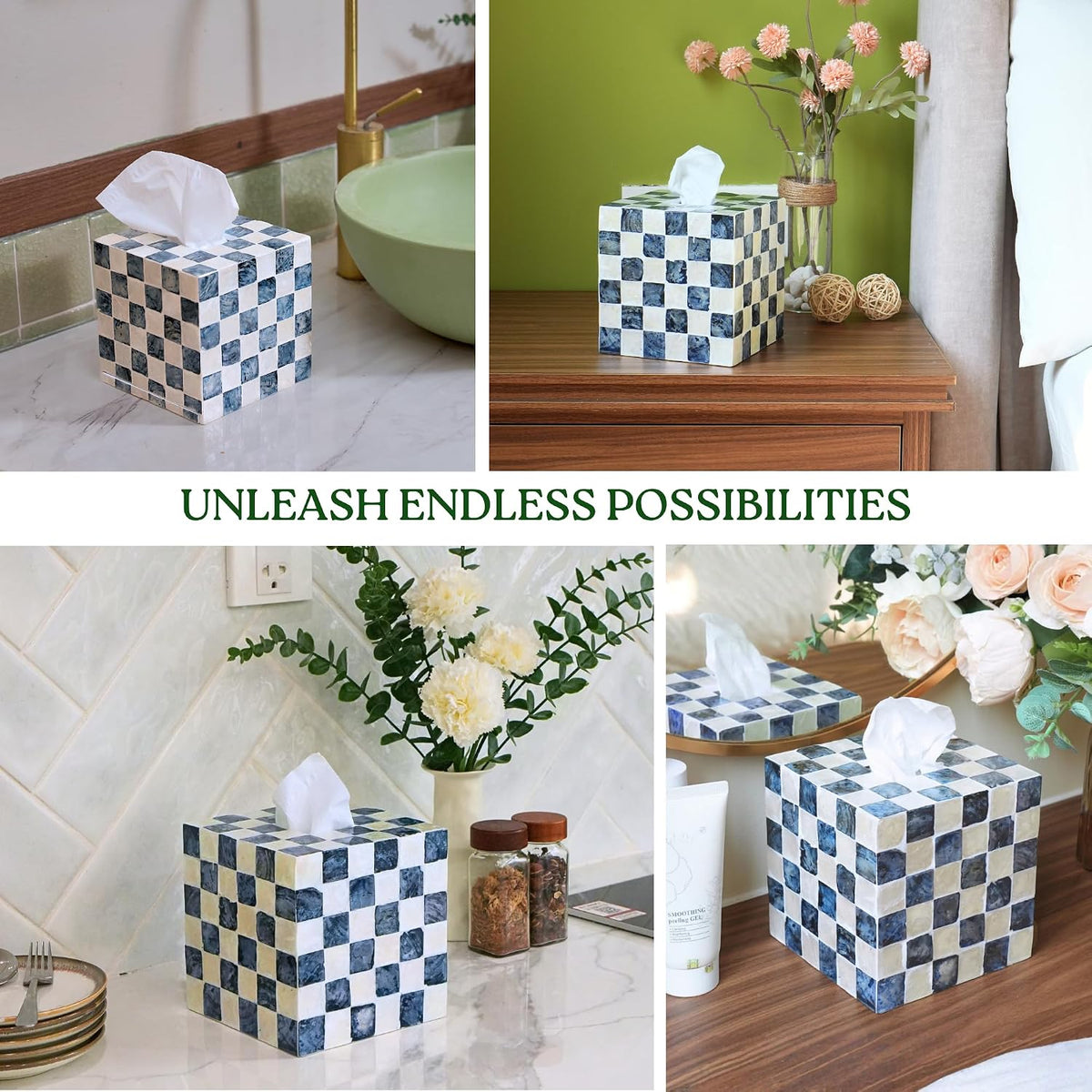 Navy Capiz Square Tissue Box Cover