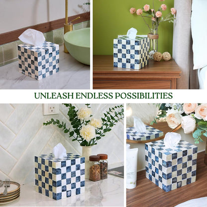 Navy Capiz Square Tissue Box Cover