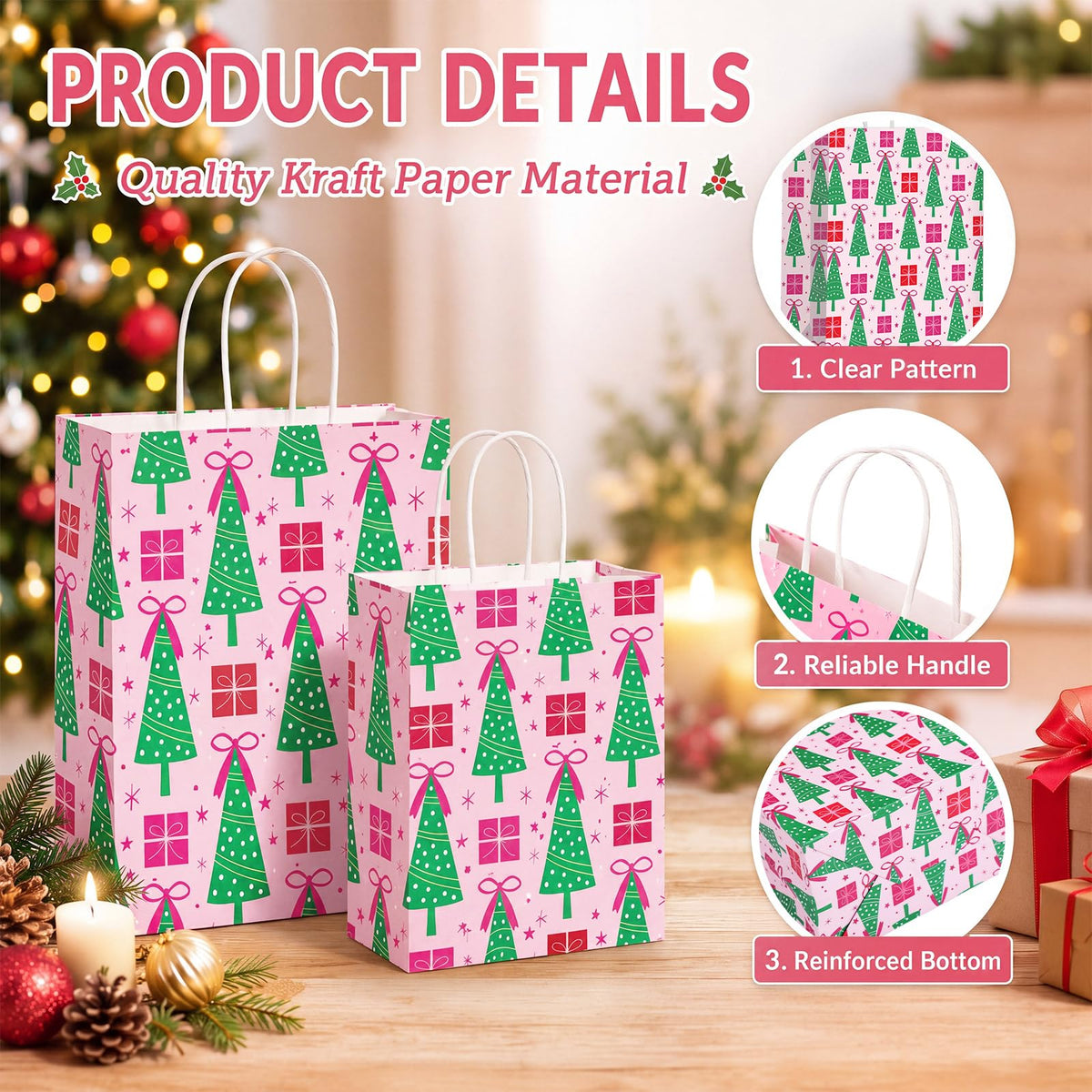 Blue Toile Christmas Kraft Gift Bags, Set of 18