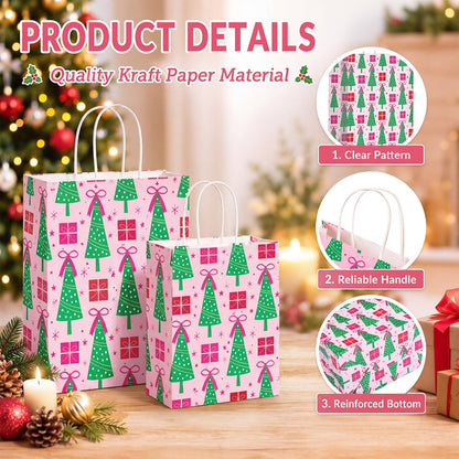 Blue Toile Christmas Kraft Gift Bags, Set of 18