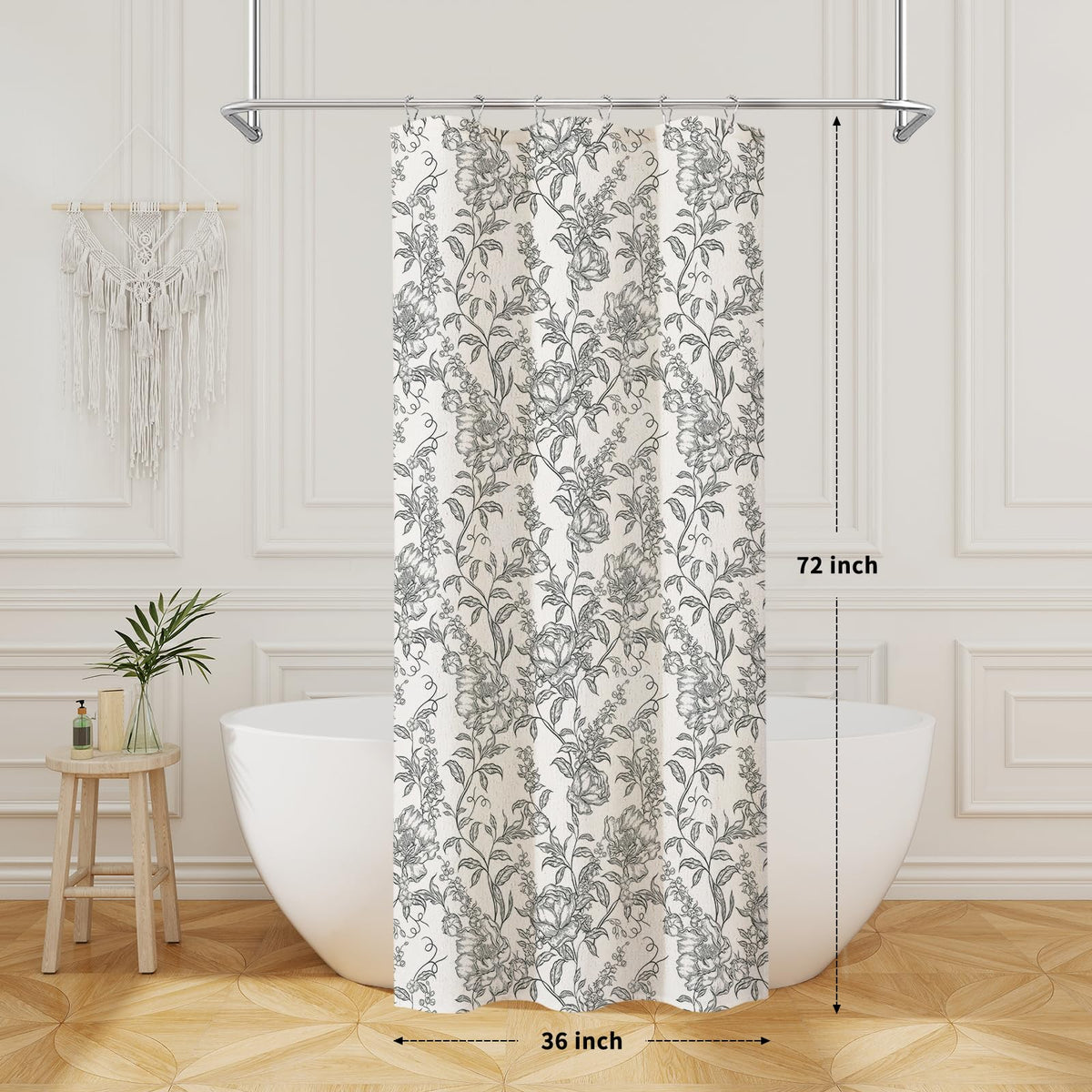 Blue Floral Linen Blend Shower Curtain