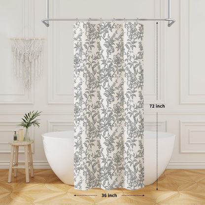 Blue Floral Linen Blend Shower Curtain