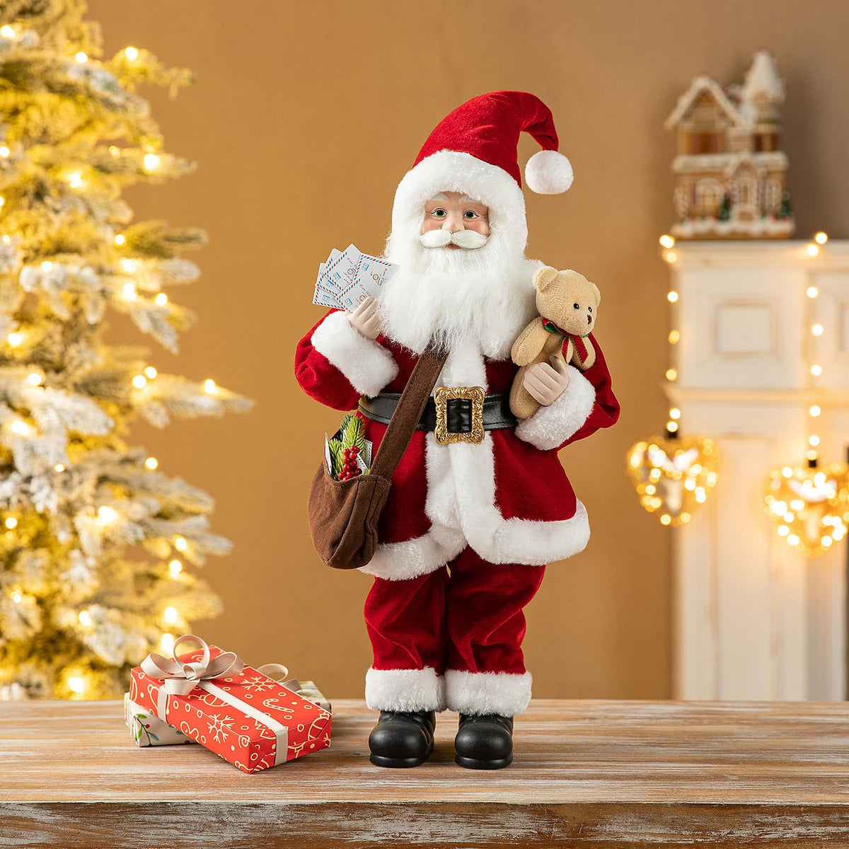 Blue Velvet Santa Figurine, 18 Inch