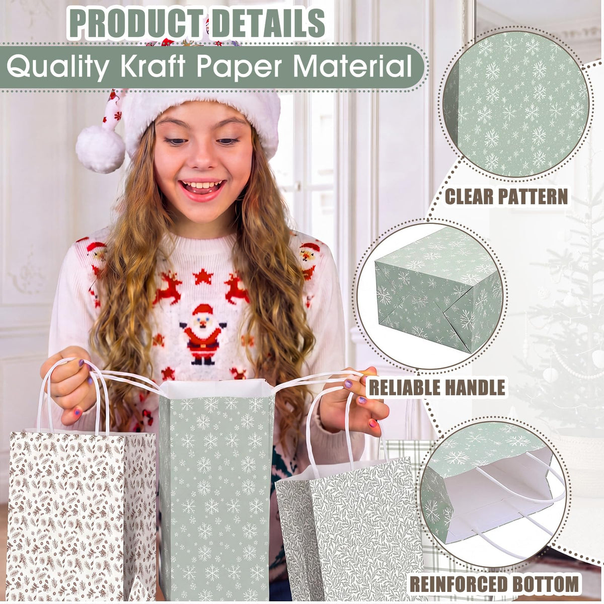 Blue Toile Christmas Kraft Gift Bags, Set of 18