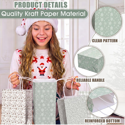 Blue Toile Christmas Kraft Gift Bags, Set of 18