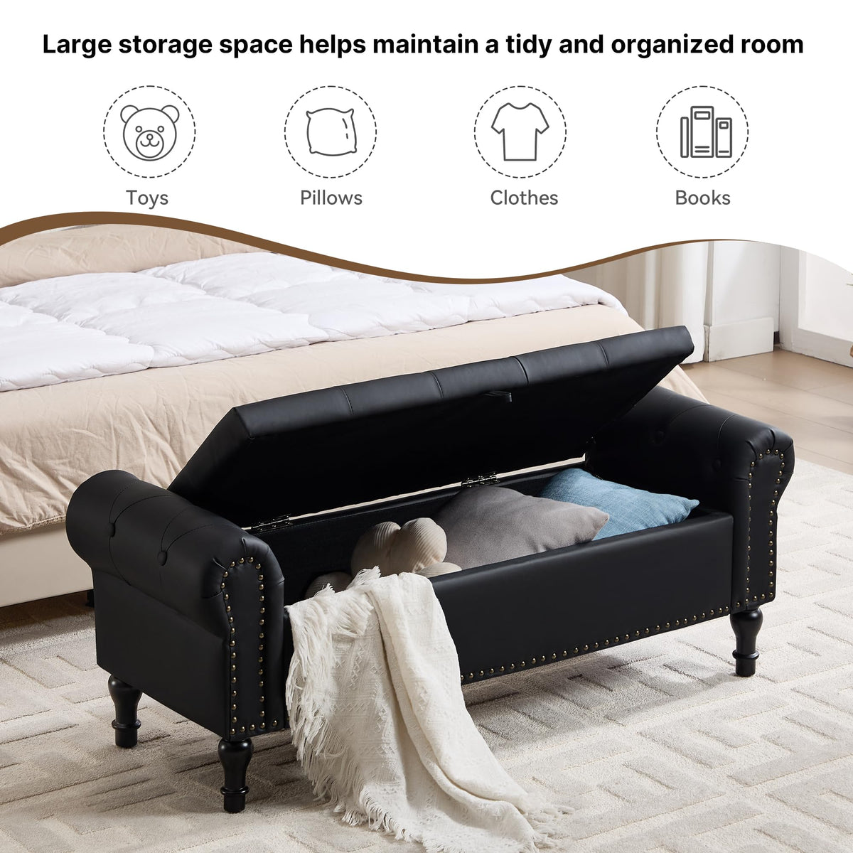 Navy Velvet Tufted Storage Bench