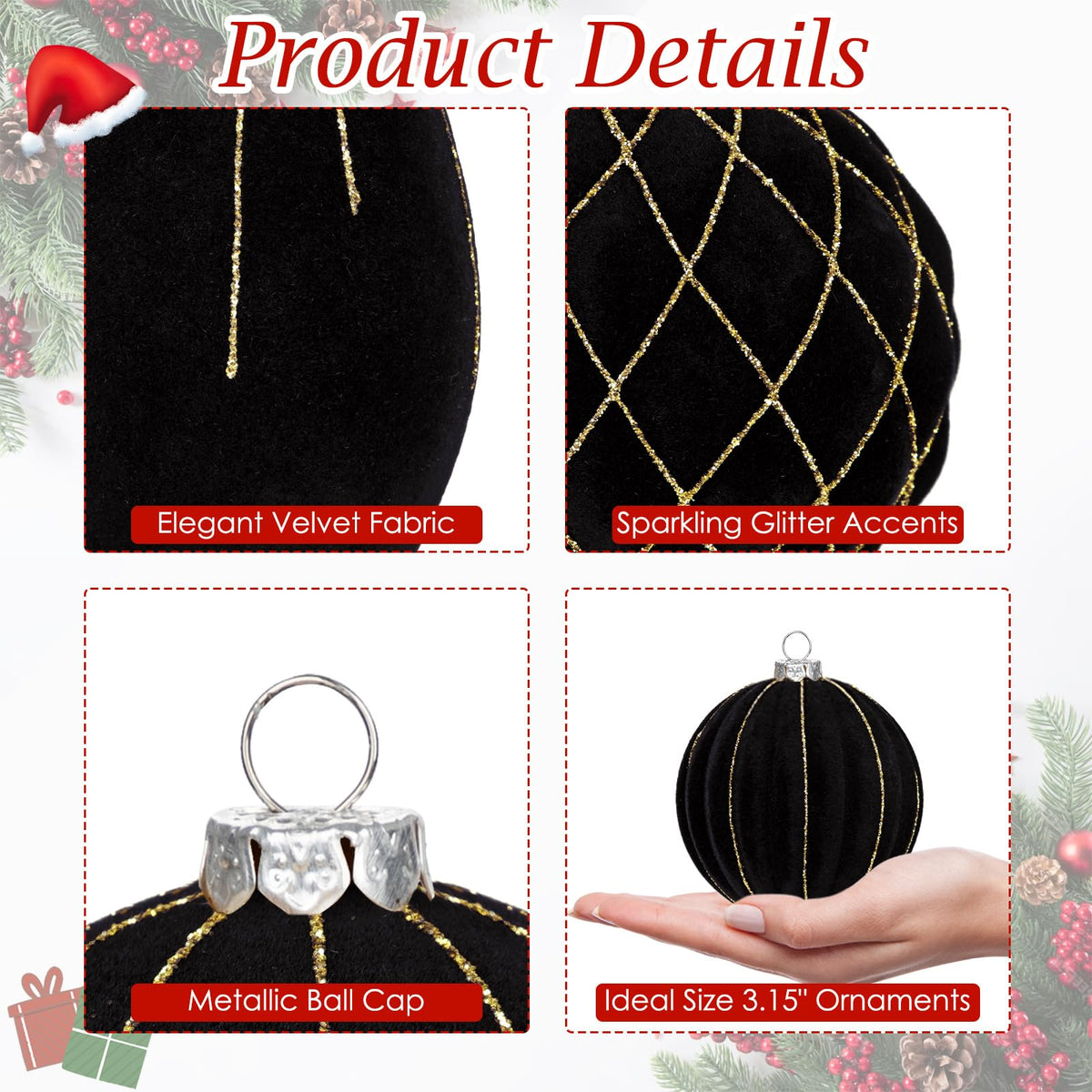 Royal Blue Velvet Christmas Ornament Balls, Set of 12