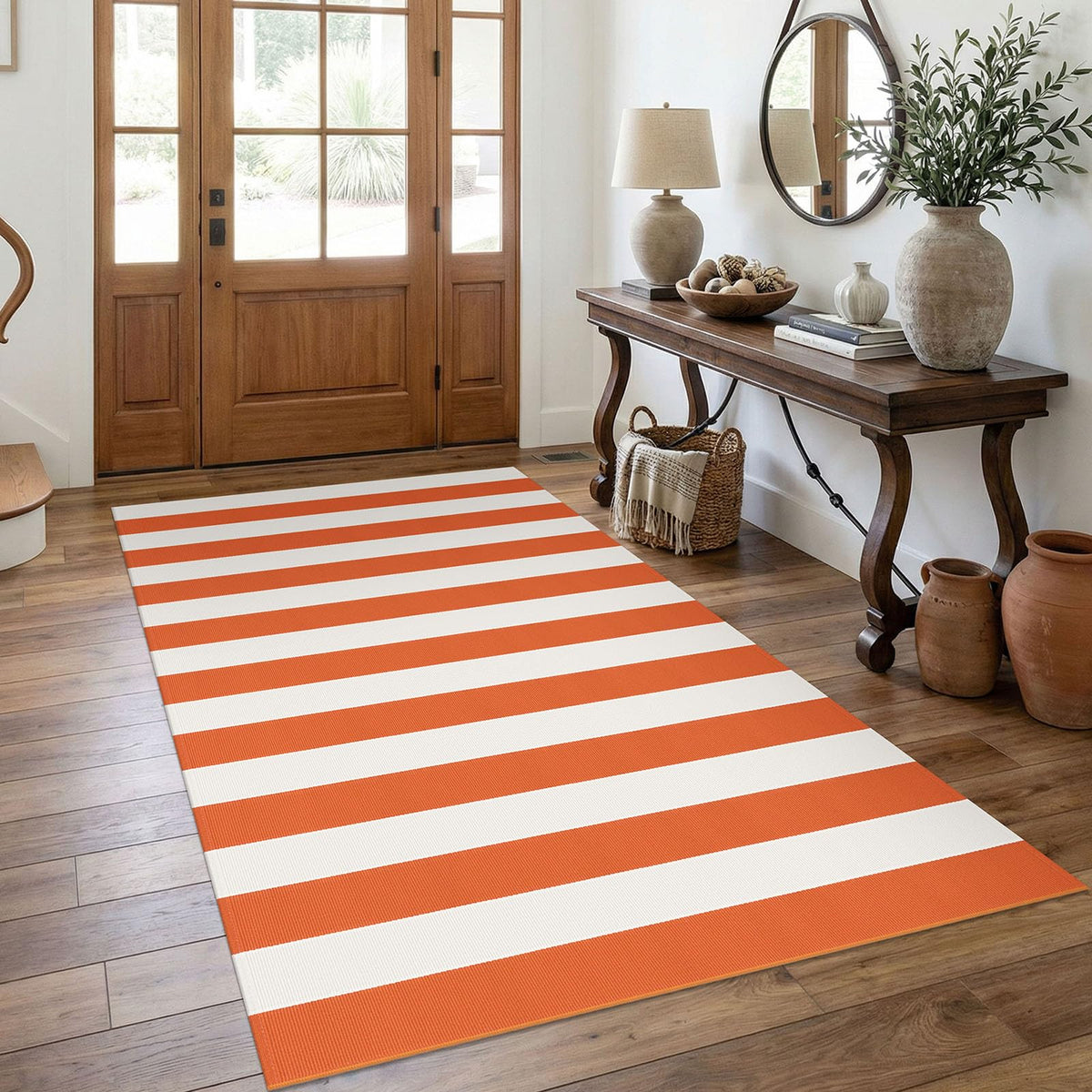 Navy and White Striped Cotton Rug, 28x43