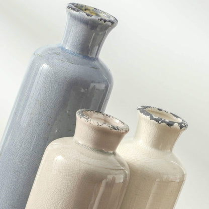 Vintage Blue and White Ceramic Vases, Set of 3