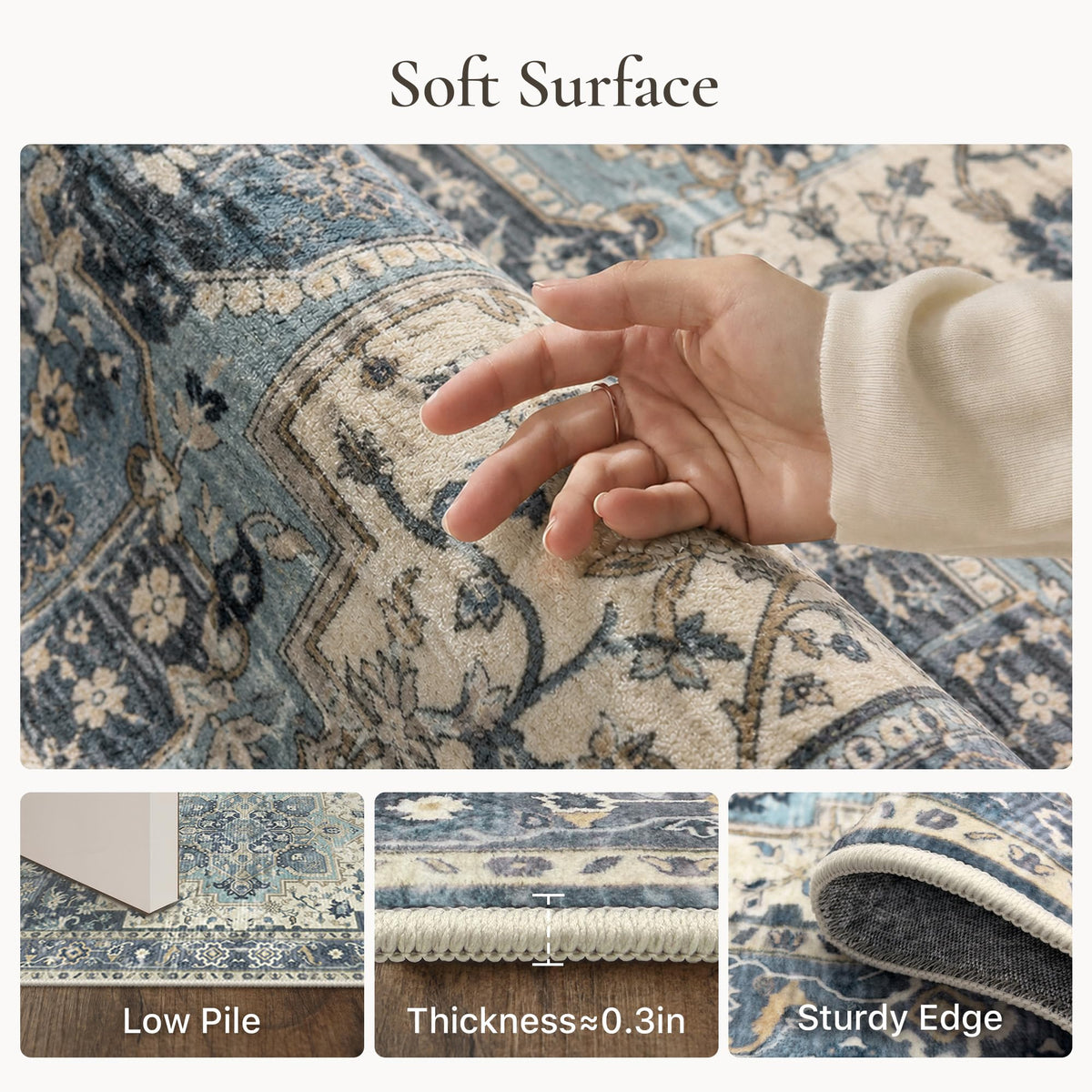 Blue Floral Boho Bath Mat, 24 x 17