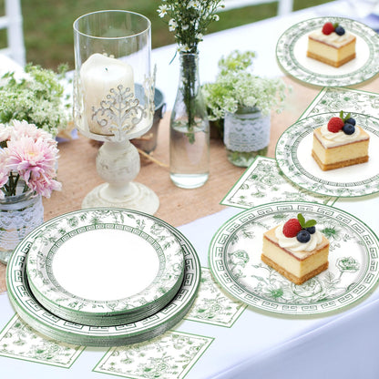 Blue and White Floral Paper Plates and Napkins, Serves 20