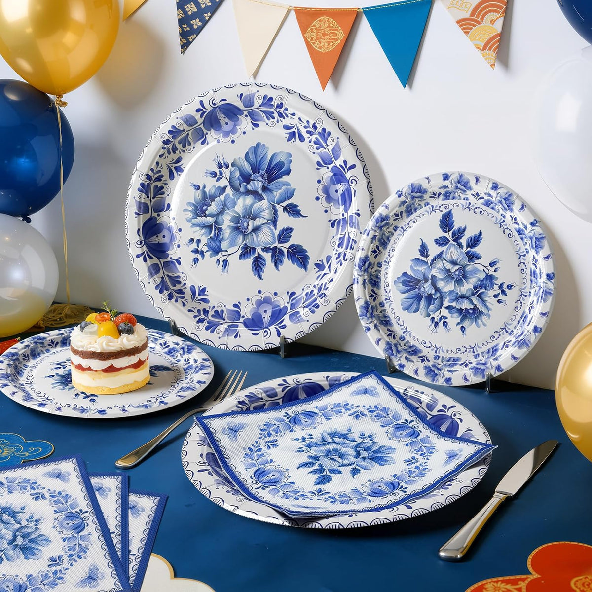 Blue and White Chinoiserie Plates and Napkins for 25