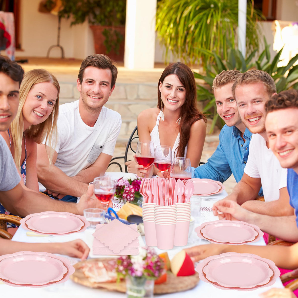 Blue Scalloped Paper Plates and Napkins, Serves 24