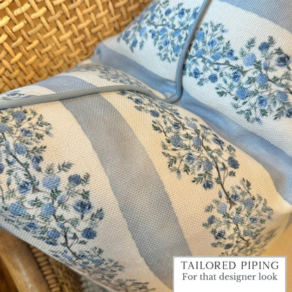 Camille Blue Floral Block Print Pillow Cover