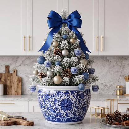 Blue and White Fishbowl Planter, 16 Inch
