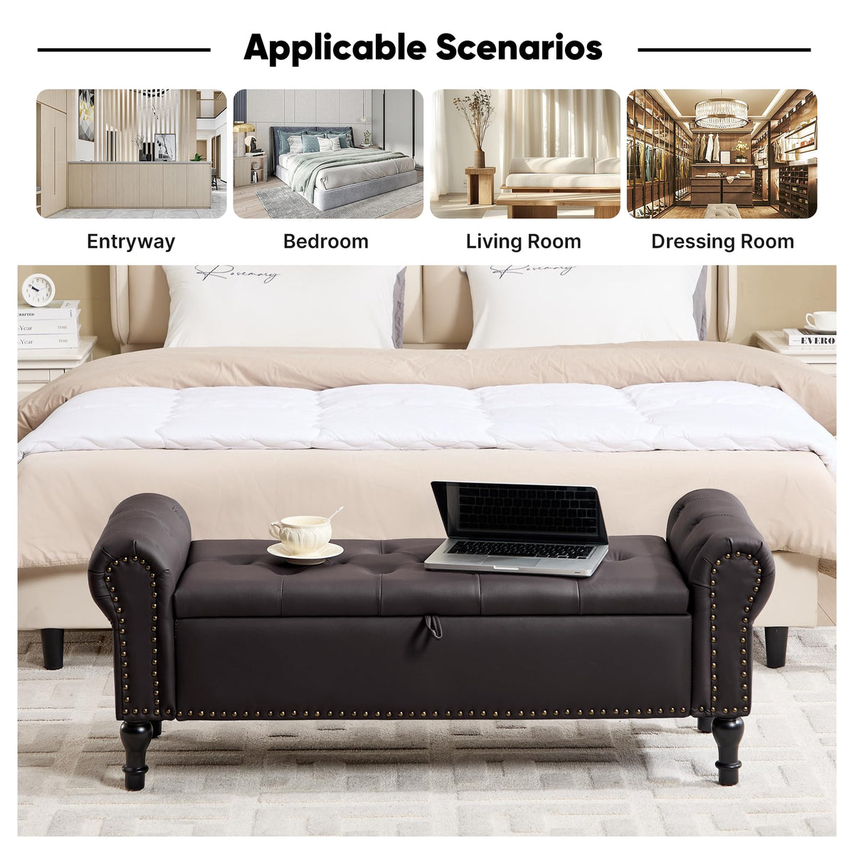 Navy Velvet Tufted Storage Bench