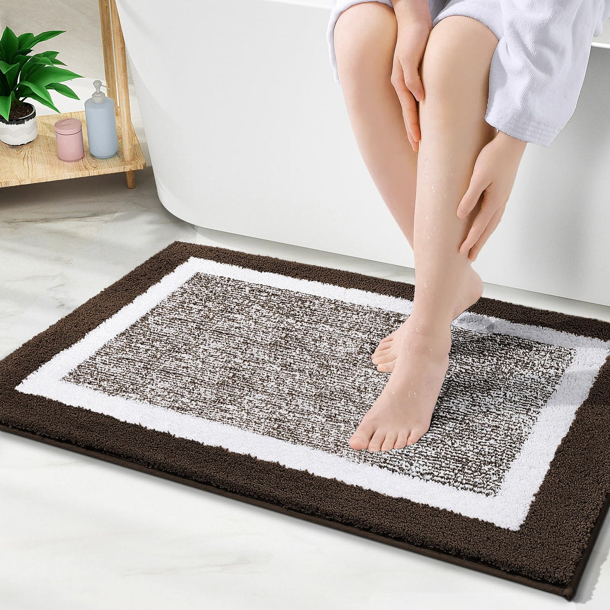 Navy and White Microfiber Bath Rug, 36 x 24